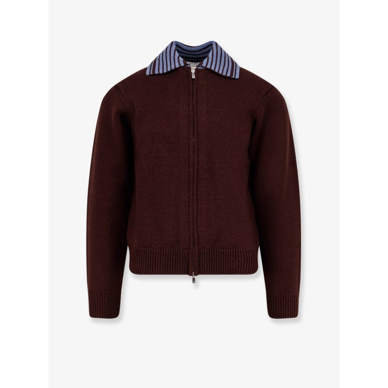 Wool cardigan with contrasting collar