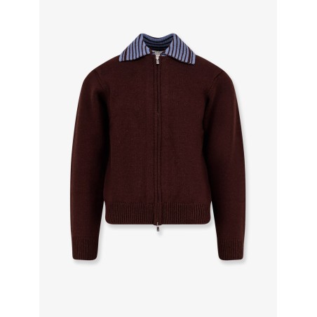 Wool cardigan with contrasting collar