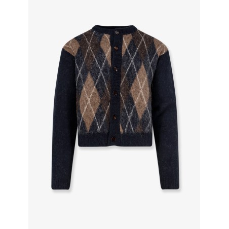 Diamond pattern alpaca blend cardigan