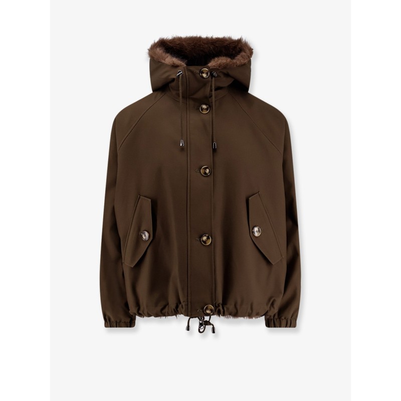 Faux fur jacket with nylon inserts