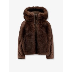 Faux fur jacket with nylon inserts