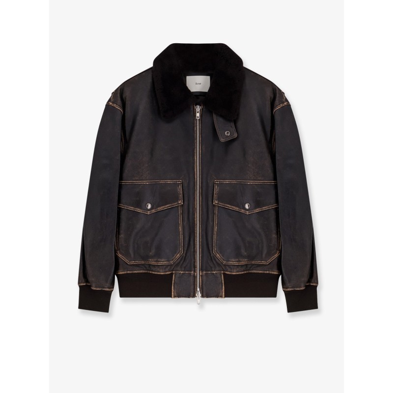 Leather jacket with shearling collar