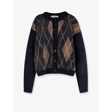 Unisex diamond pattern alpaca blend cardigan