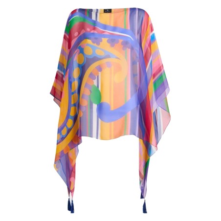 PAISLEY PRINT SILK PONCHO TOP