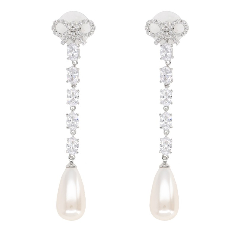 "BOW PEARL DROPLET" EARRINGS