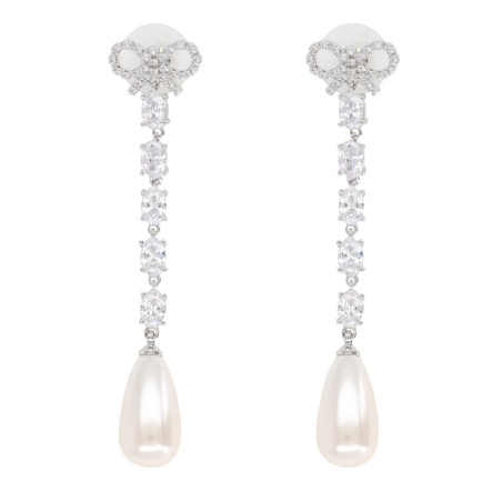 "BOW PEARL DROPLET" EARRINGS