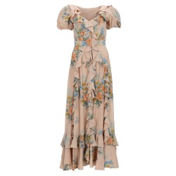 FLORAL PRINT RUCHED SILK DRESS
