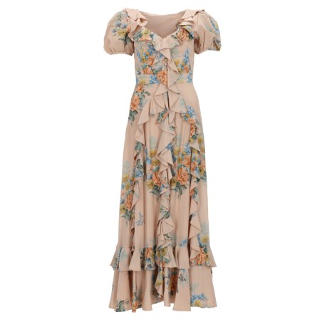 FLORAL PRINT RUCHED SILK DRESS