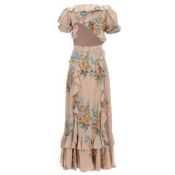 FLORAL PRINT RUCHED SILK DRESS