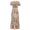 FLORAL PRINT RUCHED SILK DRESS