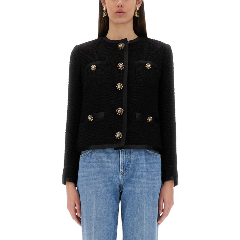 SINGLE-BREASTED TWEED BOUCLÉ SHORT JACKET