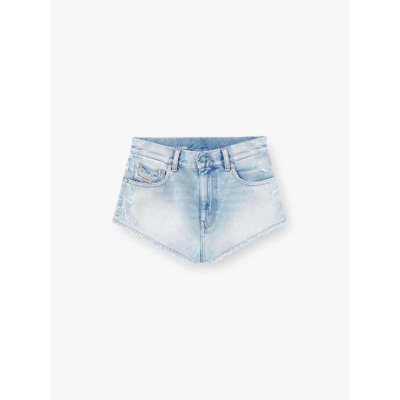 Blue denim shorts with destroyed effect