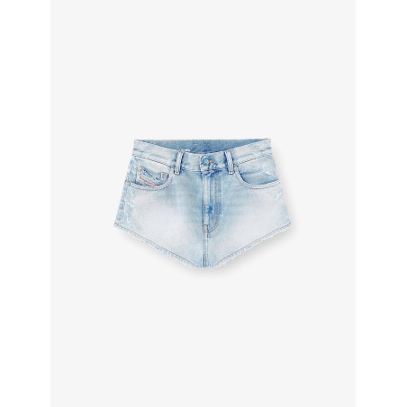 Blue denim shorts with destroyed effect