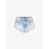 Blue denim shorts with destroyed effect