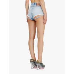 Blue denim shorts with destroyed effect