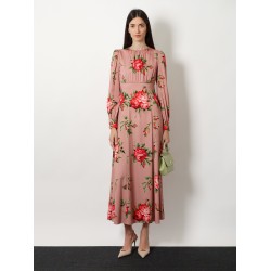 Long silk dress with Bouquet Rose print