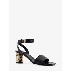 Tape leather heeled sandals