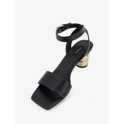 Tape leather heeled sandals