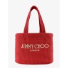 Raffia shopping bag with lettering logo on the front