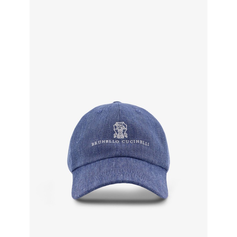 Linen and virgin wool blend hat with embroidered logo on the front