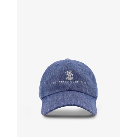 Linen and virgin wool blend hat with embroidered logo on the front