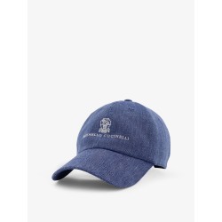 Linen and virgin wool blend hat with embroidered logo on the front