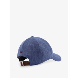 Linen and virgin wool blend hat with embroidered logo on the front