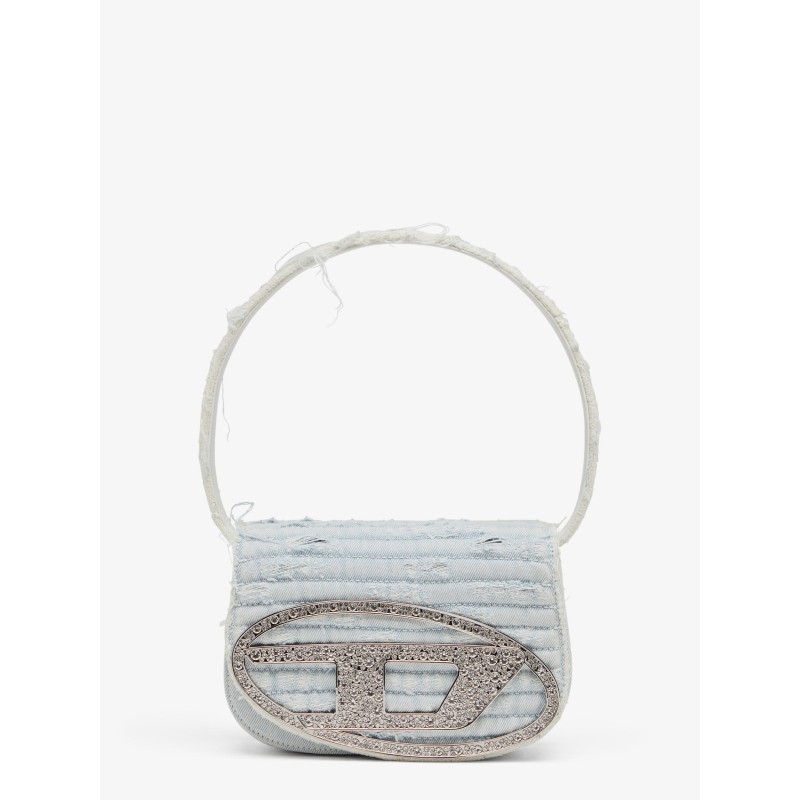 1DR denim shoulder bag with rhinestone D logo
