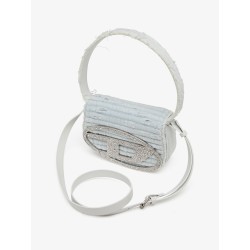 1DR denim shoulder bag with rhinestone D logo