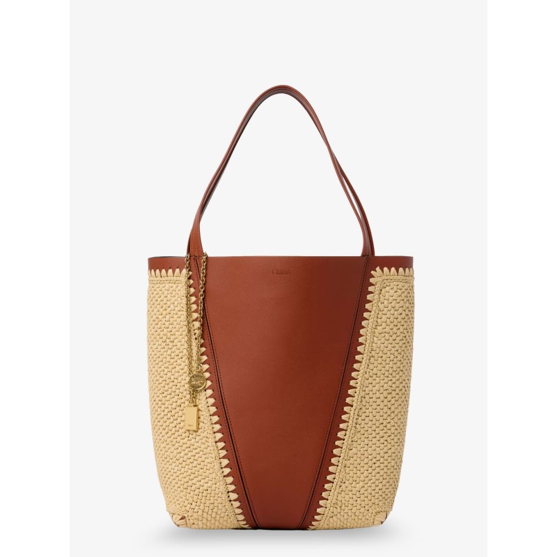 Chloé Spin leather and raffia shoulder bag