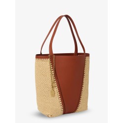 Chloé Spin leather and raffia shoulder bag
