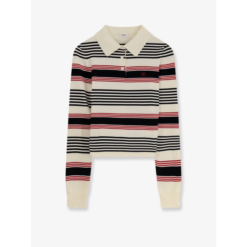 Striped cotton polo sweater