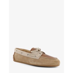 Suede loafer with leather inserts