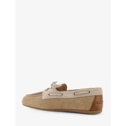 Suede loafer with leather inserts
