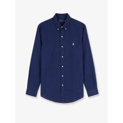 Linen shirt with embroidered logo on the front