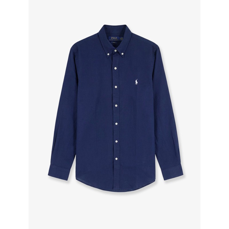 Linen shirt with embroidered logo on the front