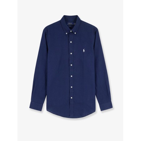 Linen shirt with embroidered logo on the front