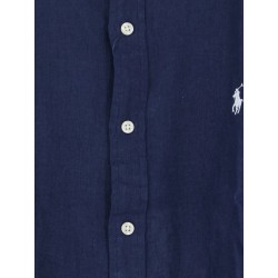 Linen shirt with embroidered logo on the front