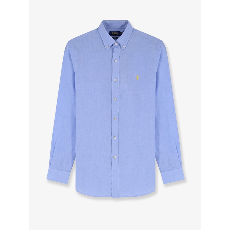 Linen shirt with embroidered logo on the front