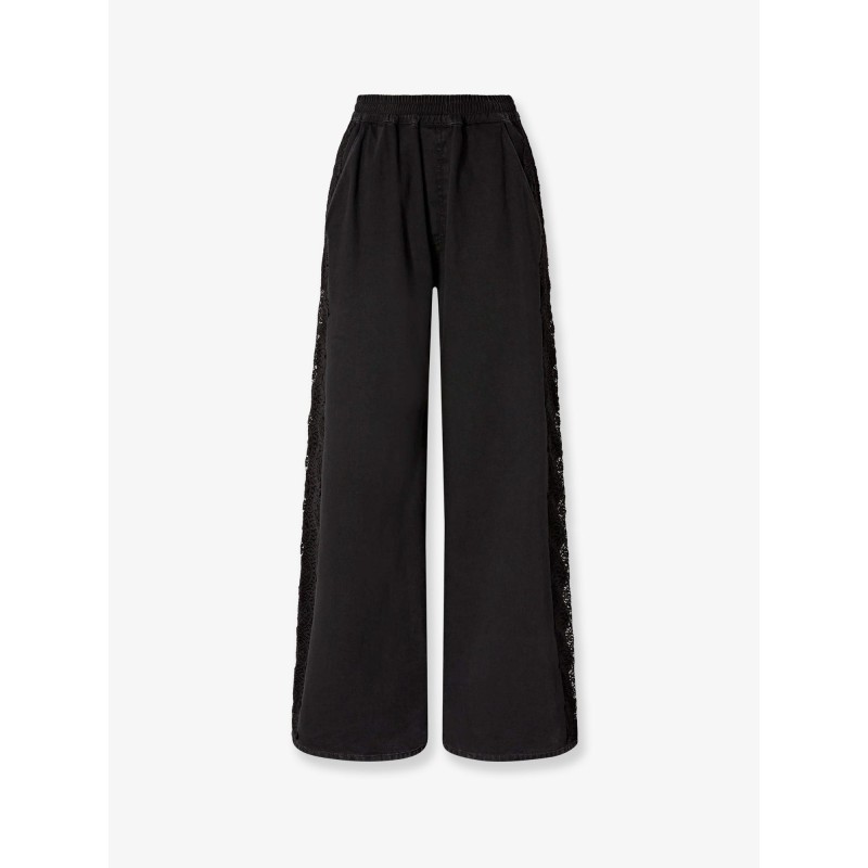 Denim trousers with lace detail on the side