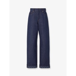 Blue denim jeans with FF detail on the bottom