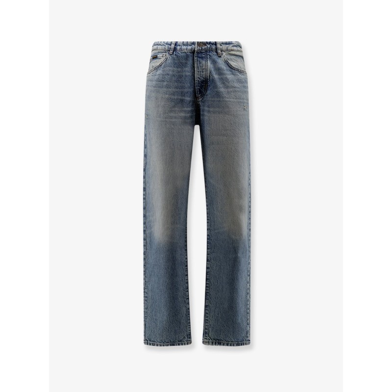 Cotton jeans with back suede logo patch