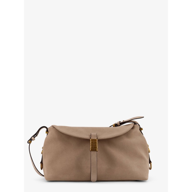 Suede crossbody bag with metal detail with engraved logo