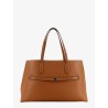 Leather shoulder bag with lettering logo on the front