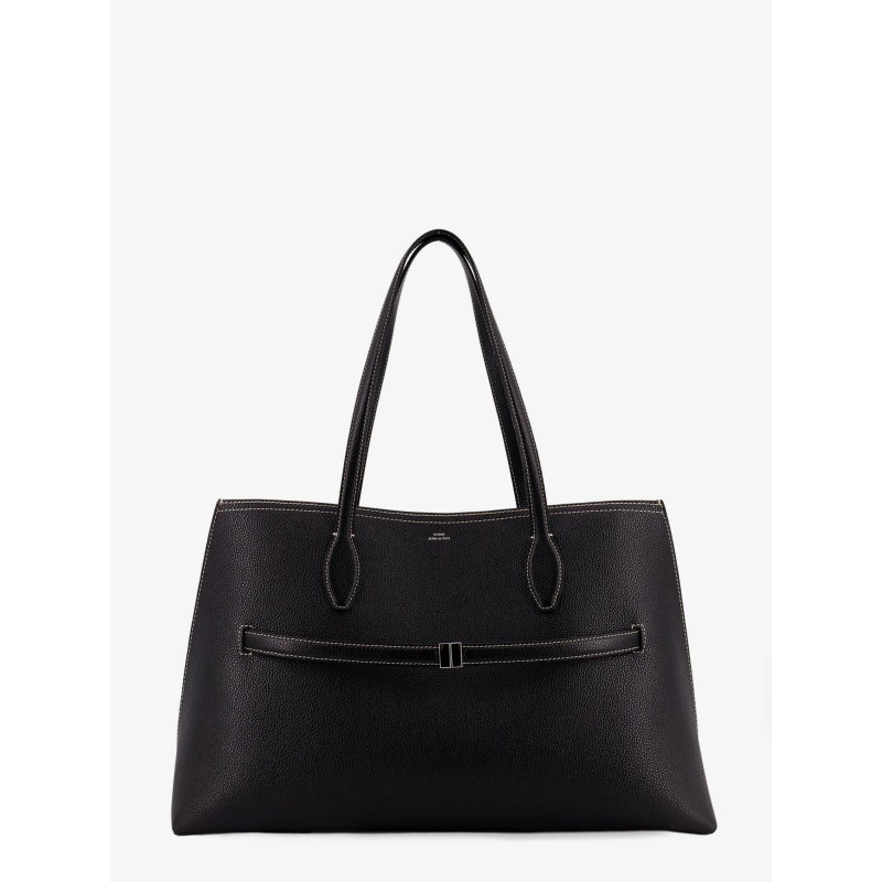 Leather shoulder bag with lettering logo on the front
