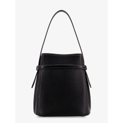 Hammered leather bucket bag with strap on the front