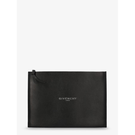 Leather clutch bag with lettering logo on the front