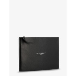 Leather clutch bag with lettering logo on the front