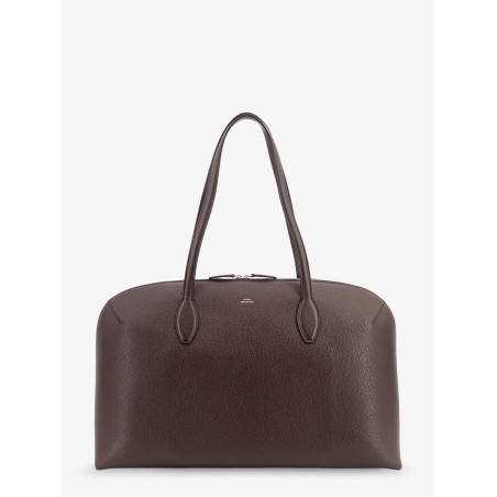 Suede handbag with engraved logo on the front