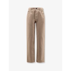 Denim trousers with logo patch on the back